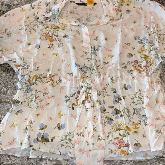 ZARA Floral print spring shirt/top tie front hidden buttons Sz M - Picture 9 of 11